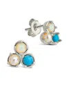 Sterling Forever Bermuda Opal, Pearl, & Turquoise Triple Stud Earrings In Silver