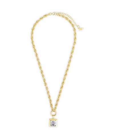 Sterling Forever Bess Cubic Zirconia Statement Chain Necklace In Gold