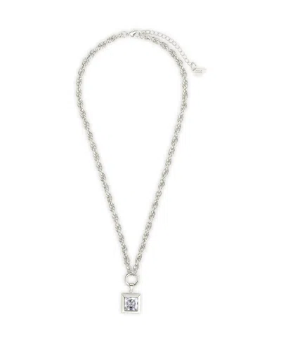 Sterling Forever Bess Cubic Zirconia Statement Chain Necklace In Silver