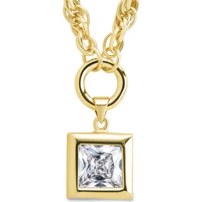 Sterling Forever Bess Square Cubic Zirconia Pendant Necklace In Gold