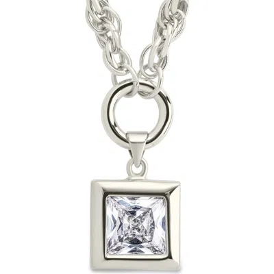 Sterling Forever Bess Square Cubic Zirconia Pendant Necklace In Silver
