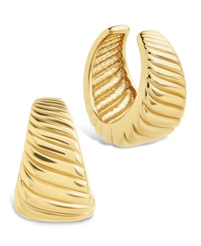 Sterling Forever Beth Twisted Croissant Ear Cuff Earrings In Gold