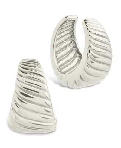Sterling Forever Beth Twisted Croissant Ear Cuff Earrings In Silver