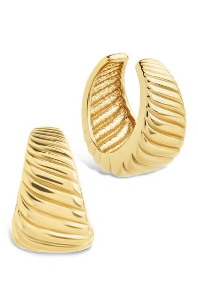 Sterling Forever Beth Twisted Croissant Ear Cuffs In Gold