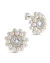 Sterling Forever Betty Cz & Pearl Stud Earrings In Metallic