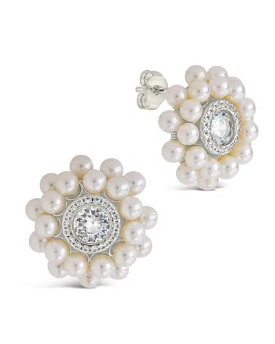 Sterling Forever Betty Cz & Pearl Stud Earrings In Silver