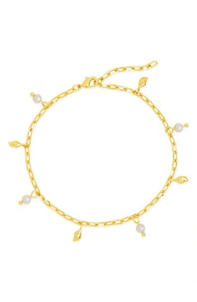 Sterling Forever Beverly Freshwater Pearl Charm Anklet In Gold