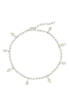 Sterling Forever Beverly Freshwater Pearl Charm Anklet In Silver
