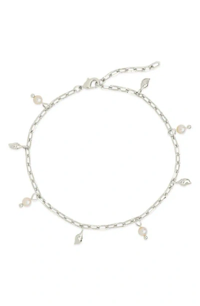 Sterling Forever Beverly Freshwater Pearl Charm Anklet In Metallic