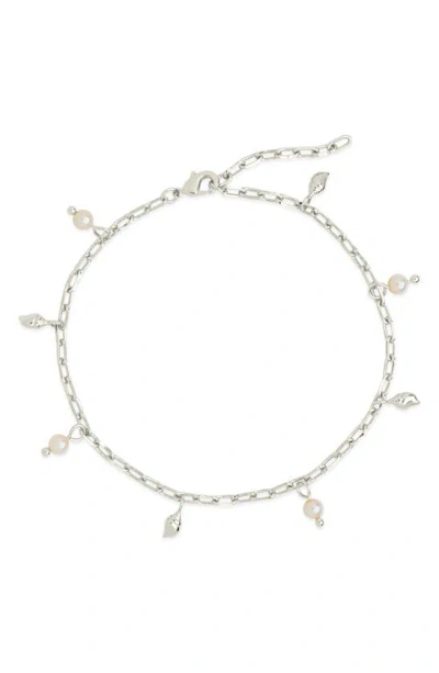 Sterling Forever Beverly Freshwater Pearl Charm Anklet In Silver