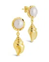 Sterling Forever Beverly Pearl Shell Drop Stud Earrings In Gold