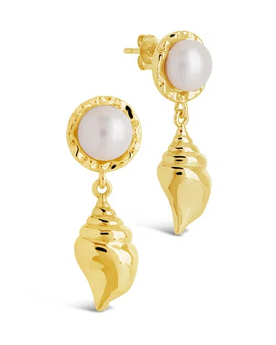 Sterling Forever Beverly Pearl Shell Drop Stud Earrings In Gold