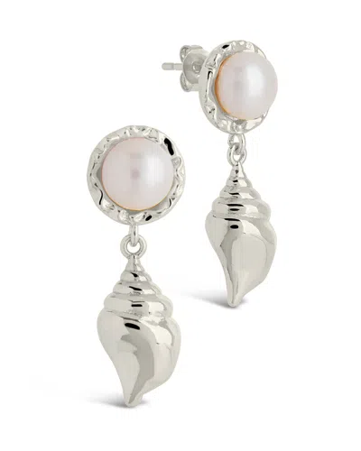 Sterling Forever Beverly Pearl Shell Drop Stud Earrings In Silver