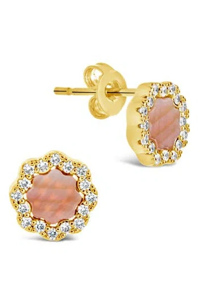 Sterling Forever Bezel Frame Cubic Zirconia Rose Petal Stud Earrings