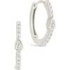 Sterling Forever Bezel Pear Cut Cubic Zirconia Huggie Hoop Earrings In Metallic