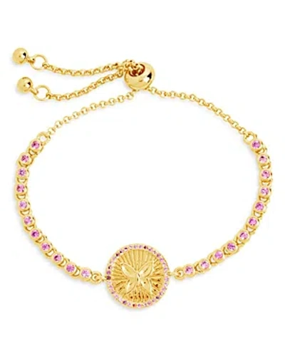 Sterling Forever Silver-tone Or Gold-tone Pink Cubic Zirconia Butterfly Bindi Bolo Bracelet