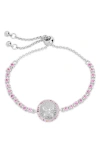 Sterling Forever Silver-tone Or Gold-tone Pink Cubic Zirconia Butterfly Bindi Bolo Bracelet In Silver