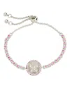 Sterling Forever Silver-tone Or Gold-tone Pink Cubic Zirconia Butterfly Bindi Bolo Bracelet In Metallic
