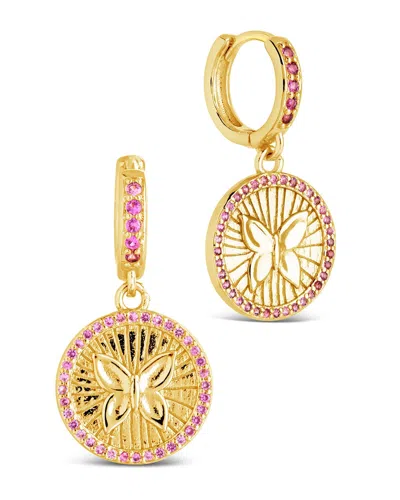 Sterling Forever Bindi Cz Butterfly Charm Hoop Earrings In Gold