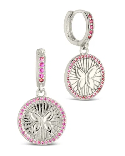 Sterling Forever Bindi Cz Butterfly Charm Hoop Earrings In Silver