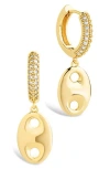 Sterling Forever Bliss Cubic Zirconia Anchor Charm Huggie Hoop Earrings
