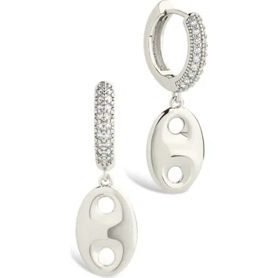 Sterling Forever Bliss Cubic Zirconia Anchor Charm Huggie Hoop Earrings