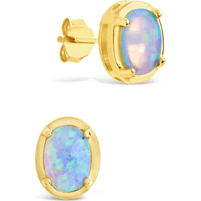 STERLING FOREVER STERLING FOREVER BLUE LAB CREATED OPAL OVAL STUD EARRINGS