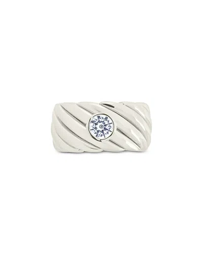 Sterling Forever Blythe Cubic Zirconia Cigar Band Ring In Silver