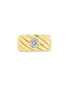 Sterling Forever Blythe Cubic Zirconia Textured Band Ring In Gold
