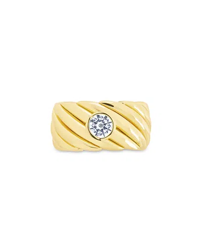 Sterling Forever Blythe Cubic Zirconia Textured Band Ring In Gold