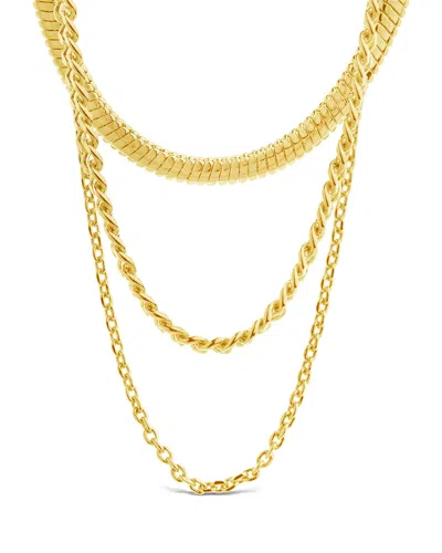 Sterling Forever Brenna Triple Layered Chain Necklace In Gold