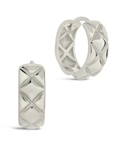 Sterling Forever Bridget Quilted Micro Hoop Earrings In Silver