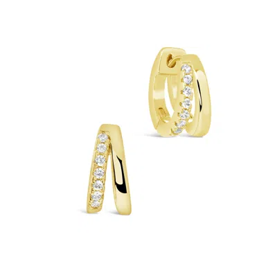 Sterling Forever 14k Plated Cz Brie Micro Hoops In Gold