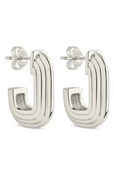 Sterling Forever Briella Rib Hoop Earrings In Silver