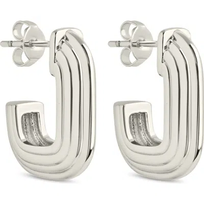 Sterling Forever Briella Ribbed Hoop Earrings In Metallic