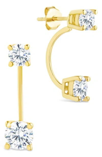 Sterling Forever Brillant Cubic Zirconia Front/back Drop Earrings In Gold