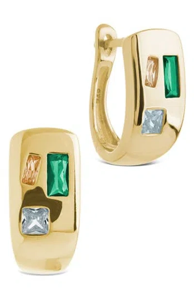 Sterling Forever Bristol Art Deco Huggie Hoop Earrings In Gold