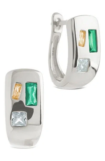 Sterling Forever Bristol Art Deco Huggie Hoop Earrings In Metallic