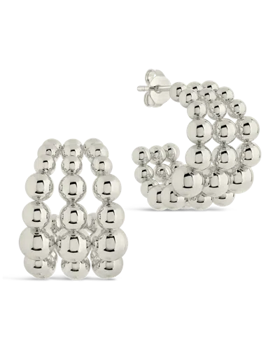 Sterling Forever Bubble Sphere Trio Hoop Earrings In Metallic