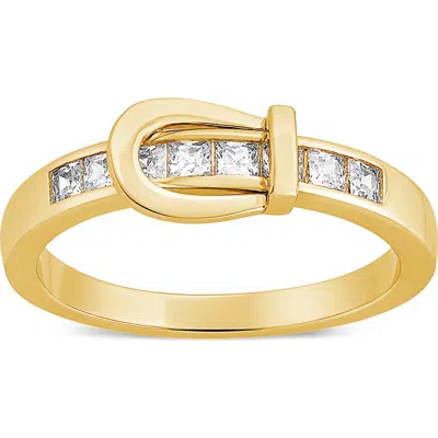 Sterling Forever Buckle Cubic Zirconia Ring In Gold
