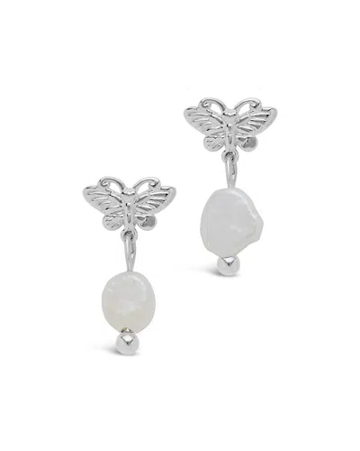 Sterling Forever Butterfly & Pearl Stud Earrings In Silver