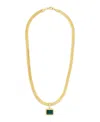 Sterling Forever Calder Cubic Zirconia Pendant Herringbone Chain Necklace In Gold
