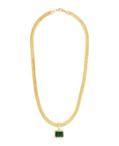 Sterling Forever Calder Cubic Zirconia Herringbone Pendant Necklace In Gold