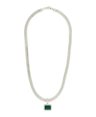 Sterling Forever Calder Cubic Zirconia Herringbone Pendant Necklace In Silver