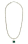Sterling Forever Calder Cubic Zirconia Pendant Herringbone Chain Necklace In Silver