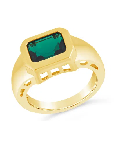 Sterling Forever Calder Cubic Zirconia Signet Statement Ring In Gold