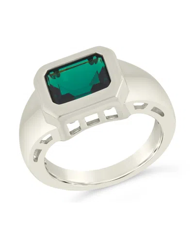 Sterling Forever Calder Cubic Zirconia Signet Statement Ring In Silver
