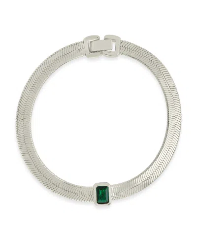 STERLING FOREVER CALDER STATION CUBIC ZIRCONIA HERRINGBONE CHAIN BRACELET