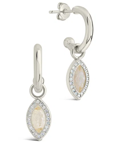 Sterling Forever Calla Cz Charm Drop Hoop Earrings In Silver