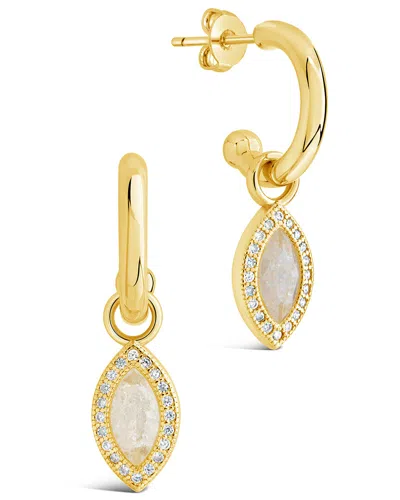 Sterling Forever Calla Cz Charm Drop Hoop Earrings In Gold